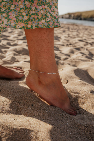 Sterling Silver Satellite Bead Anklet Wisteria London